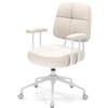 GIANTEX Sedia da ufficio, sedia da ufficio in ciniglia, pratica maniglia, sedia imbottita girevole a 360°, altezza seduta regolabile, carico di 150 kg, base stabile a 5 artigli (beige)