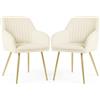 AKORD Set di 2 Sedie in Velluto con cuciture verticali FLORENCE, Imbottite con Braccioli, Gambe in Metallo Oro, per Cucina e Sala da Pranzo, 58 x 54,5 x 82 cm, Crema