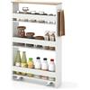 KOMFOTTEU Carrello Portaoggetti a 4 Ripiani con Ruote Rirevoli a 360°, Carrellino Scorrevole con Maniglia Slim, da Bagno, Cucina, Lavanderia, 47,5 x 13 x 80,5 cm (Bianco e Naturale, Senza Presa)