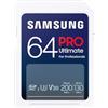 Samsung PRO Ultimate Scheda SD 64 GB, UHS-I U3, Full HD & 4K UHD, 200 MB/s di lettura, 130 MB/s di scrittura, scheda di memoria per fotocamera, PC, drone o action cam, incl. lettore di schede USB,