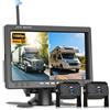 VECHTEL Kit Telecamera Posteriore IPS HD 7 Pollici senza Fili con 2 Telecamere, Telecamera Retromarcia Auto con BSD Impermeabile IP68 Visione Notturna Supergrandangolo per 12-36V Camion Camper Furgoni