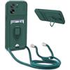 BGHHEU Cover con Cordino per Xiaomi 13T / Xiaomi 13T Pro,Custodia con Collana Collo Silicone Antiurto Case,Protezione Fotocamera Slot Carte 360° Anello Supporto,Silicone Case,Verde
