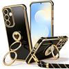 Ptny Cover per Samsung Galaxy S25 FE 5G con Cinturino Amovibile, Cover TPU Morbido Galvanizzato con Anello Cuore Pieghevole 3 Posizioni, Nero