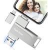 Levida Chiavetta USB 256gb per Phone,Levida Memoria Esterna per scaricare foto,Pen Drive USB C 3.0,Photo Stick,4 in 1 USB Stick per iOS/Smartphone/Pad/Android/PC(Foto/Video/Backup Automatico),Argento chiaro