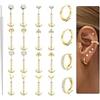 KRFY 10 Paia Piercing Orecchio Trago Acciaio Chirurgico Conch Helix Piercing Naso 14K Oro Placcato Set Orecchini Donna Uomo Ipoallergenici Orecchini Oro 20G