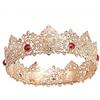 LEEMASING King Men Gold Tiara Corona Imperiale Medievale Fascia di Cristallo Costumi Da Concorso Per Matrimonio Halloween Faire Costume Compleanno Musica Festival Accessori Per Capelli M