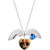 ZqlDDayUP Collana con foto Collane personalizzate con foto a forma di cuore e ali d'angelo Collana con ciondolo a forma di cuore personalizzato con pietra portafortuna Gioielli commemorativi personalizzati