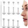 Kakonia Anelli Nose per donne e uomini, in acciaio chirurgico 316L, con filettatura in oro 14 K, senza fili, senza fili, per labbra, con push in flat back, 20 Guage, Acciaio inossidabile