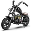 HYPER GOGO Motocicletta elettrica per bambini, HYPER GOGO Moto Elettrica con luce ambientale colorata, Modalità di Velocità 8/12/16 KMH, Pneumatici pieni da 12, 16KM Long-Range per bambini/adolescenti (Nero)