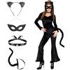 Sprinlot Costume Gatto Donna, Orecchie Da Gatto Maschera, Accessori Costume Gatto Donna, Orecchie Da Gatto, Collana Di Gatti A Coda, Accessori Per Travestimento Costume Carnevale Halloween Festa