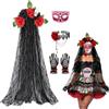 Beipegin 4PCS Accessori Dia de Los Muertos Costume Donna, Cerchietto Dia de Los Muertos Velo Nero Halloween Maschera Dia de Los Muertos Collana Guanti Scheletro, Dia de Los Muertos Accessori Halloween Donna