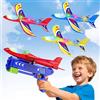 Doloowee Giocattolo Aereo per Bambini di 4 5 6 7 8 anni | Set con 3 alianti in schiuma e 1 lanciatori, 2 modalità di volo, giocattolo da esterni e giardino, regalo per maschi 3‑8 anni