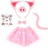 AOOWU Luminoso Costume Animale Bambina, Kit di 6 Pezzi Costume Animale Tutu LED Gonna con Cerchietti Orecchie maiale Naso Coda Papillon Adesivi per Halloween, Carnevale Cosplay Party