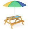 SOARS 3-in-1 Set Tavolo Picnic per Bambini, con Ombrellone Regolabile e 2 Vaschette da Gioco, Panche per Bambini in Legno di Abete, Giochi Esterno da Giardino e Parco, 187 cm (Verde + Bianco + Blu)