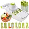 ADOV Mandolina Affettaverdure con Protezione Mano, Contenitore e Lame Inox | Lame Regolabili in Acciaio Inox, Taglio Julienne per Patate, Cipolle e Carote, Utensile Multifunzione per Frutta e Verdura