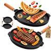 AKITAInk Piastra Grill Double Tonda Antiaderente in Alluminio Pressofuso, Diametro 36 cm, Bifacciale Rigata e Liscia, Manico Rimovibile