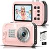 Yifecial Fotocamera subacquea 4K 64MP autofocus IPS HD Screen 16X zoom digitale luce di riempimento, fotocamera digitale galleggiante impermeabile, 4 m, include scheda da 16 GB per surf, snorkeling nuoto, rosa