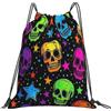 Dusviba Zaino con coulisse con teschio e stelle colorate | Borsa da palestra leggera in poliestere resistente all'acqua per sport, viaggi, scuola, yoga, spiaggia, shopping