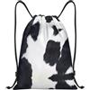 hhxvcv Zaino leggero con stampa in pelle bovina con coulisse, Nero , S, Classico
