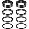 Elegaperma 8 distanziatori per sterzo per bicicletta, 28,6 mm, rotondi, 2 + 3 + 5 + 10 mm di altezza, distanziatori per manubrio della bicicletta (nero)