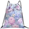 Dusviba Zaino con coulisse con fiori e farfalle viola | Borsa da palestra leggera in poliestere resistente all'acqua per sport, viaggi, scuola, yoga, spiaggia, shopping