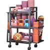 Sonhomay Scaffale con ruote, in acciaio al carbonio a 3 ripiani, organizer per attrezzi da fitness, per tappetini da yoga, manubri e kettlebell, carrello per allenamento nero