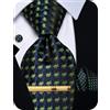 YourTies Cravatte di seta da uomo, motivo scozzese, motivo cachemire, con motivo floreale, gemelli quadrati e fermacravatta, set di fermacravatta per feste, animale blu verde, One Size