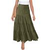 HAEOF Gonna lunga estiva da donna, stile boho, alla moda, con coulisse, elasticizzata, a vita alta, plissettata, a strati, linea ad A, da spiaggia, Verde militare, M