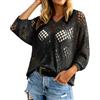Generico Cardigan tunica estivo taglie forti, leggero e traspirante, con maniche a pipistrello e inserti in pizzo traforato, morbido e comodo, oversize elegante per donna, lavorato a maglia (Black, L)