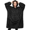 Tuopuda Felpa Donna Oversize Sweatshirt Maglione Pigiama Coperta con Cappuccio Manica Lunga Felpa in Pile Regalo Donna Natale Felpone Felpata Calda Taglia Unica, Nero-Grandi