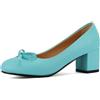 Nqpnrl Scarpe décolleté da donna con tacco medio a blocco, punta rotonda, con fiocco, per lavoro, feste, matrimoni, Blu, 38 EU