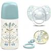 Suavinex set regalo Gold Edition, Biberon 270ml, Ciuccio 0-6M e Clip, Azzurro
