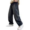 Generico Baggy Jeans per Ragazzi con Cintura Elastica Jeans Baggy Ragazzo Pantaloni in Denim Primavera Autunno per Bambini Pantaloni Cargo Large Casual Hip Hop Y2K Streetwear