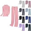 Generic Pigiama da donna lungo con polsini rosa, pigiama a maniche lunghe, in cotone, a collo alto, elasticizzato, biancheria da notte aderente, in modal, due pezzi, basic, abbigliamento da casa, leggero