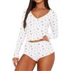 LACOZY Pigiama da donna 2 pezzi sexy PJ pantaloncini Y2k scollo a V manica lunga crop top lounge set pigiama con bottoni, Fiore bianco-rosa, S