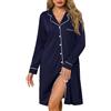 Lovasy Camicia da Notte in Cotone Donna Inverno Maniche Lunghe | Abito da Notte Allattamento con Scollo a V Pigiama Vestaglia Bottoni Davanti con Tasche