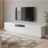 Dmora - Mobile porta TV Jacopo, Credenza bassa da soggiorno, Base porta televisione, 100% Made in Italy, cm 220x43h46, Bianco lucido