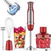 Blackcow Frullatore a immersione a mano, elettrico in acciaio inox con accessori, tritatutto, frusta, montalatte e tazza di misurazione (senza BPA)