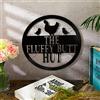 Pangda Cartello con pollo Coop Fluffy Butt Hut, accessorio per pollaio, 30 cm, in metallo, divertente, decorazione da parete per casa e capannone di pollo (nero)