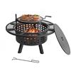 Relaxdays Braciere, Ø 91,5 cm, griglia 360° Regolabile, Coperchio, attizzatoio, da Giardino, Nero