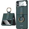COQUE Custodia per Galaxy Z Flip 3 5G, custodia per telefono All Inclusive con supporto video ad anello, custodia per telefono pieghevole per Samsung Galaxy Z Flip 3 5G (con tracolla)-verde