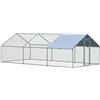PawHut Pollaio per Galline da Esterno in Metallo con Copertura in Tessuto Oxford, 600x303.5x195 cm, Argento|Aosom