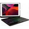 MMK Custodia tastiera per iPad 6a generazione 2018/iPad 5th Gen 2017/iPad Pro 9.7/iPad Air 2/iPad Air 1/360° rotazione dello schermo 7 colori retroilluminazione con tastiera, nero