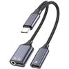 YCTech Adattatore per caricabatterie da USB C a jack da 3,5 mm e USB C, splitter audio 3 in 1 di tipo C con ricarica rapida PD 60 W, DAC ad alta risoluzione per iPhone 17/16/15, Galaxy S26/S25/S24