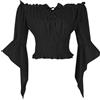 Cexiakong Camicetta da donna vittoriana con volant, senza spalline, corsetto medievale, top rinascimentale, con maniche a tromba, senza spalline, gotico, a maniche lunghe, con volant, Nero , S