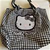 Sanrio Borsa tote Hello Kitty nera con pied de poule Sanrio modello viso carino inut...