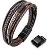 Speroto Bracciale da Uomo in Pelle Premium Nero/Marrone, Chiusura Magnetica in Acciaio Inossidabile, Idea Regalo per Uomo/Donna