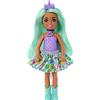 Barbie Dreamtopia Chelsea Unicorn Bambola piccola con coda staccabile, accessorio per fascia in corno e capelli verdi, piega in vita