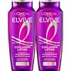 L'Oreal Paris L'Oréal Paris Shampoo Volumatore - Capelli fini e piatti - 2 Plus Volume 72H - Arricchito con peptidi di collagene - senza siliconi, Elseve Collagen Lifter - 2 x 250 ml