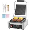 VEVOR Piastra Elettrica per Panini Professionale, 1800 W, in Acciaio Inox con Maniglia e Controllo della Temperatura, Piastra Smaltata Scanalata Piatta da 22 x 23 cm, per Bistecche, Pancetta